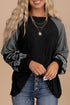 Contrast Print Striped Raglan Crew Neck Loose Long Sleeve Top
